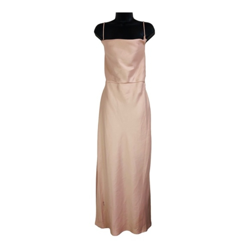 Taylor champagne light pink spaghetti strap cowlneck silk look maxi gown size 16